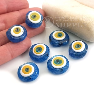 Blue Glass Evil Eye Beads, Artisan Handmade Evil Eye Beads, Nazar Bead, 5Pc DG