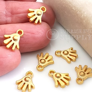 Mini Gold Hamsa Charms, Gold Hand Charms, Tiny Gold Hamsa, Hand of Fatima Charms, 22k Gold Plated Hand  Charms, 10Pc