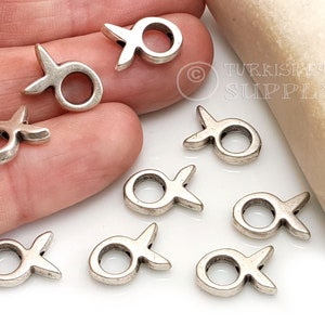 Zilveren viskralen, mini-visbedels, zilveren visafstandhouders, antiek verzilverde viskralen, visschuifbedels, visarmbandkralen, 10 stuks