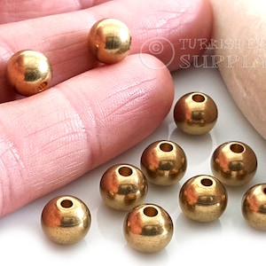 8mm Brass Ball Beads, Raw Brass Spacer Ball Beads, Round Brass Beads, Raw Brass Findings, 10pc