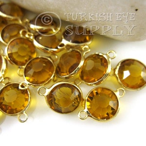 Birthstone Charms, Topaz Yellow Charms, Gold Plated Birthstone Connector Charms, Crystal Birthstone, Birthstone Bracelet Charm, 5 pc