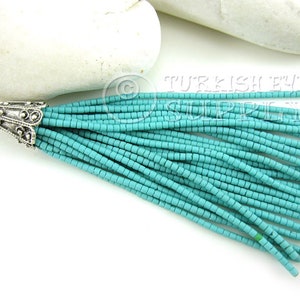 Cyan Beaded Tassel, Afghan Beaded Tassel, Silver Plated Cap, Tibetan Beaded Tassel, Heishi Beaded Tassel, Earring Tassel Pendant