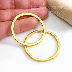 Gold Hoop Charm Connector, Large Hoop Pendant, Hammered Large Circle Loop Pendant, 1 pc