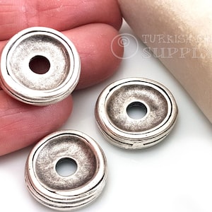 Large Silver Disc Spacer Beads, Rustic Disc Charm, Silver Rustic Disc Beads, Large Round Beads, Silver Spacer Bead Findings, 3pc