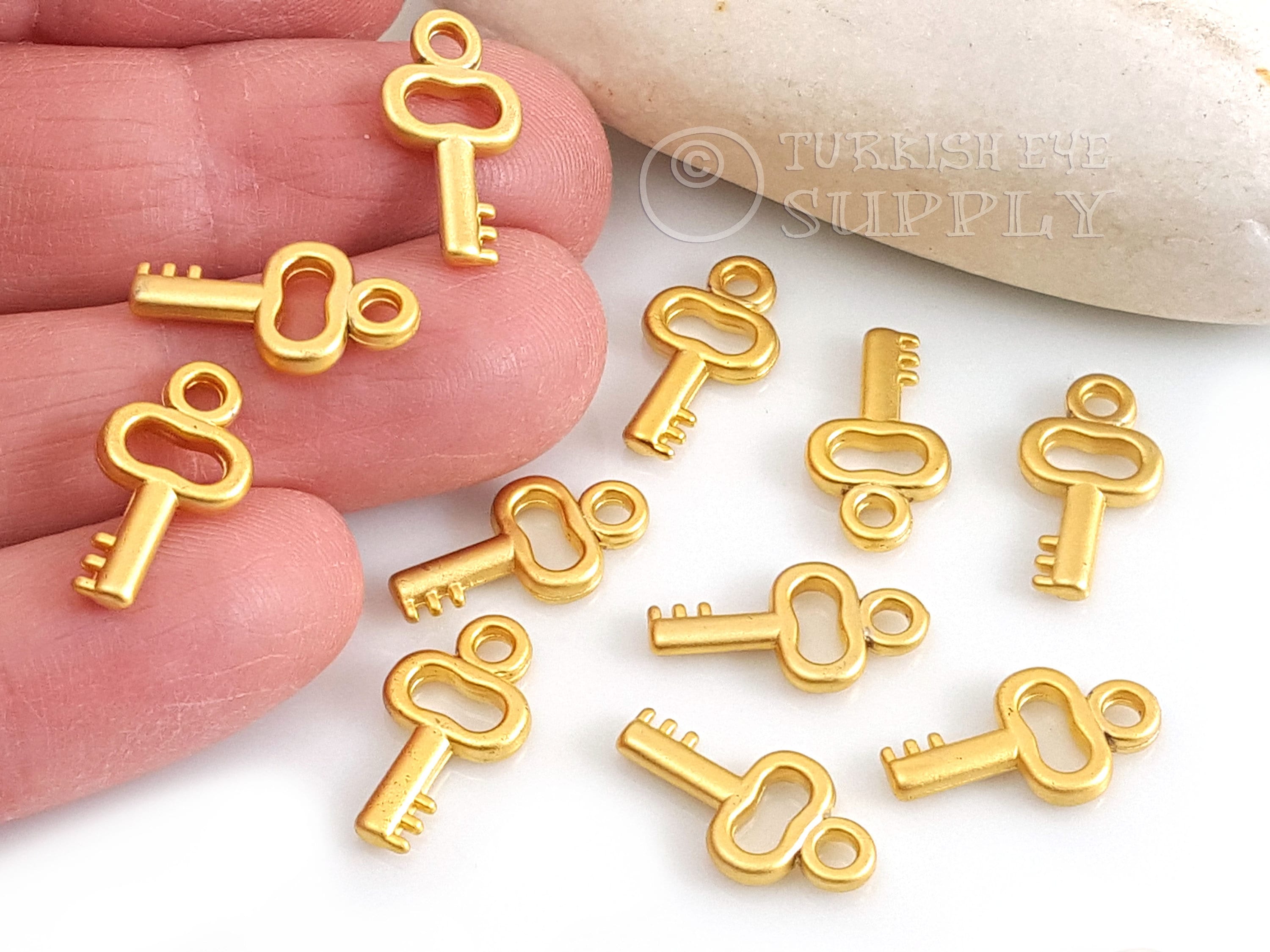 Gold Key Charms, Mini Key Charms, Key Charms, Mini Gold Charms, Mini Key, Gold Jewelry Findings, Key Pendants, 2 PC