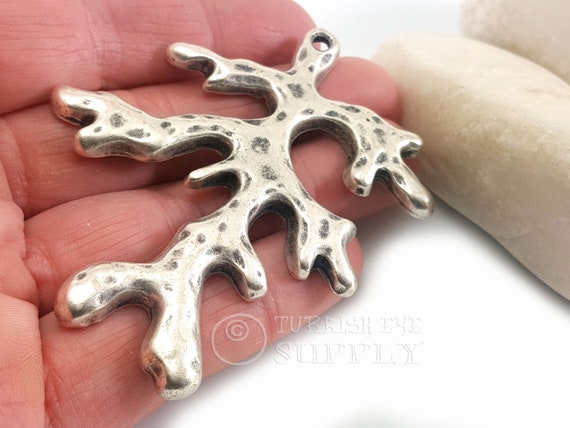 Large Silver Coral Branch Pendant Silver Coral Pendant Coral