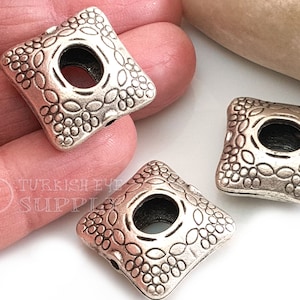 Large Silver Square Beads, Tribal Large Beads, Silver Mala Beads, Silver Bead Findings, 2Pc