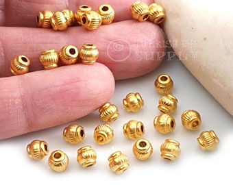 Mini Gold Beads, Gold Ball Spacer Beads, Rimmed Ball Bead, 22k Gold Plated Spacer Beads, Bracelet Beads, 20pc