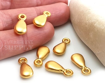 Gold Teardrop Charms, Mini Teardrop Charms, 22k Gold Plated Charms, Gold Drop Charms, Chunky Teardrop Charms, Turkish Jewelry Findings, 4Pc