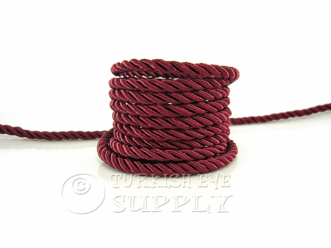 Silk Braid Cord, Burgundy Cord, Twisted Silk Rope, 5mm Cord, 1 Meter Rayon Satin Cord, Necklace Cord, Bracelet Cord, Jewelry Supplies