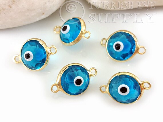 Evil Eye Connector Evil Eye Bracelet Charm Blue Evil Eye Charm Evil Eye Findings Gold Evil Eye Handmade Turkish Evil Eye 5pc