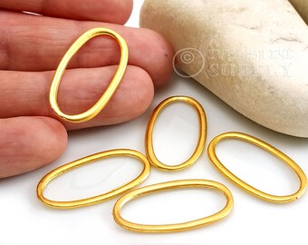 Gold Oval Hoop Charm, Oval Hoop Link, Gold Hoop Connector, Earring Charms, Hoop Findings, Loop Link, Jewelry Component, 6 Pc