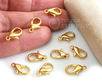 Gold Parrot Clasps, Gold Lobster Claw Clasp, 7x14mm, 22k Gold Plated, Jewelry Clasp Findings, Gold Necklace Clasp, Bracelet Clasp
