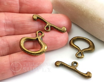 Bronze Toggle Clasp, Rustic Toggle Clasp, Large Bronze Clasp, T Bar Clasp, Necklace Clasp, Clasp Findings, Bronze Jewelry Clasp, 2 Sets