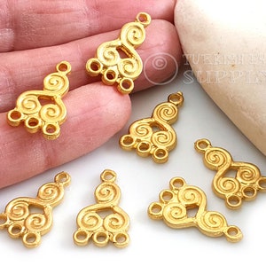 May include: Seven gold-tone metal pendant charms with a spiral design. Each charm has three loops at the bottom.