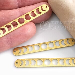Brass Moon Phases Charm, Textured Long Bar Pendant, Two Hole Raw Brass Earring Findings, Brass Oval Connector Bar, Necklace Bar Charm, 6Pc