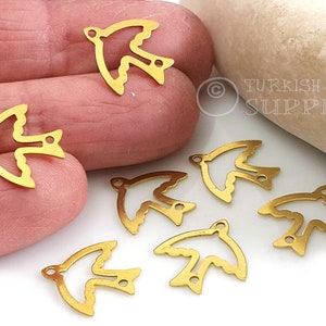 Brass Bird Connector, Brass Bird Charms, Brass Swallow Charms, Raw Brass Sparrow Charms, Bird Findings, Bird Hangers, Raw Brass Sieraden