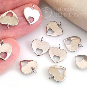 Silver Heart Charms, Mini Heart Charms, Silver Heart  Necklace Charms, Bracelet Charms, Heart Findings, 5Pc