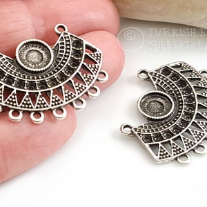 Silver Filigree Charms, Multi Loop Connector, Chandelier Earring Findings, Oriental Earring Charms, Tribal Necklace Findings, 2pc