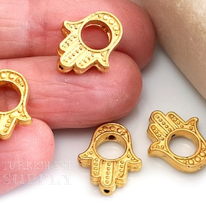 Gold Hamsa Charms, Gold Hamsa Bracelet Charms, Mini Gold Hamsa Beads, Hand Charms, Hand of Fatima Charms, Hamsa Jewelry Findings, 5pc