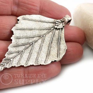 Large Silver Leaf Pendant, Silver Leaf Charm, Silver Leaf Jewelry Findings, 1pc