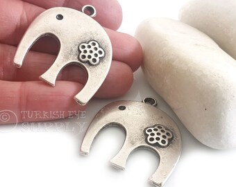 Silver Elephant Pendant, Antique Silver Plated Exotic Elephant Pendant, Silver Elephant Findings, Silver Plated Turkish Jewelry, 2pc