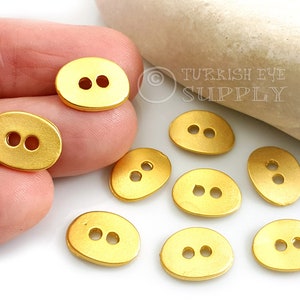 Gold Button Charms, 22k Gold Plated Jewelry, Gold Oval Buttons, Metal Button Findings, Jewelry Supplies, Turkish Jewelry, 6Pc