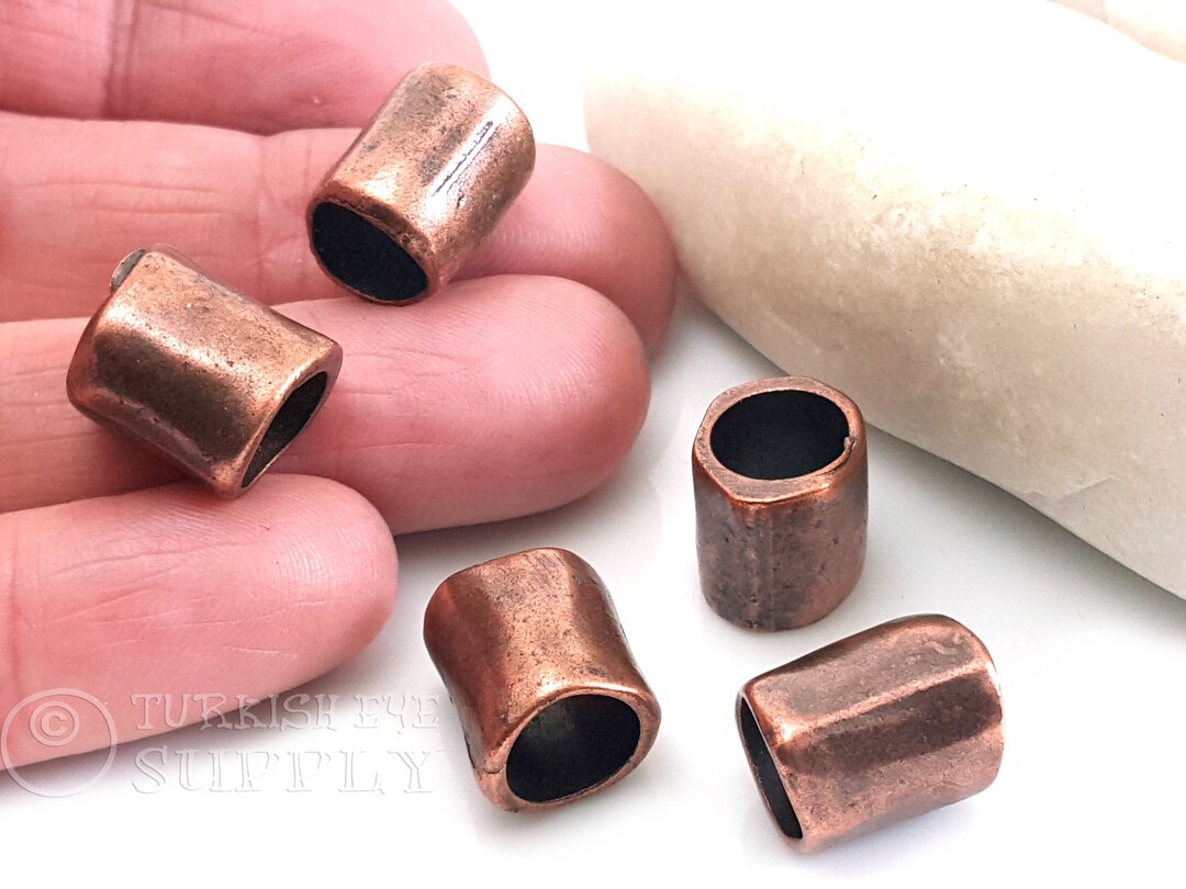 Copper Tube Beads, Large Copper Beads, Large Hole Tube Spacer Beads