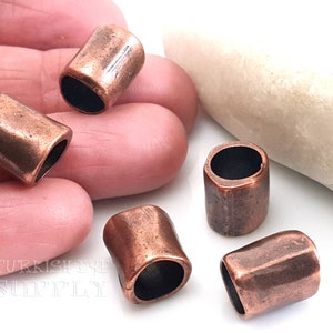 Copper Tube Beads, Large Copper Beads, Large Hole Tube Spacer Beads, Hammered Tube Beads, Leather Cord Bracelet Spacer, Copper Findings, 4pc