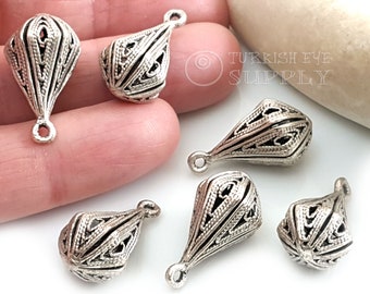Silver Teardrop Charms, Filigree Silver Teardrop Pendants, Tribal Earring Charms, 2Pc
