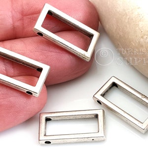 Slider Rectangle Pendant, Silver Rectangle Spacer Beads, Silver Plated Slider Beads, Slide Through Charm, Bracelet Beads, 4pc