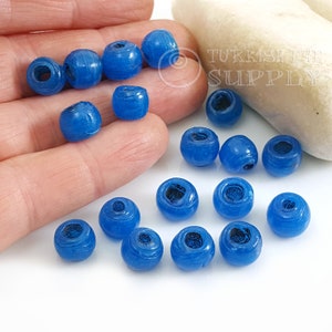 Traditional Turkish Artisan Glass Beads, Handmade Blue Round Glass Beads