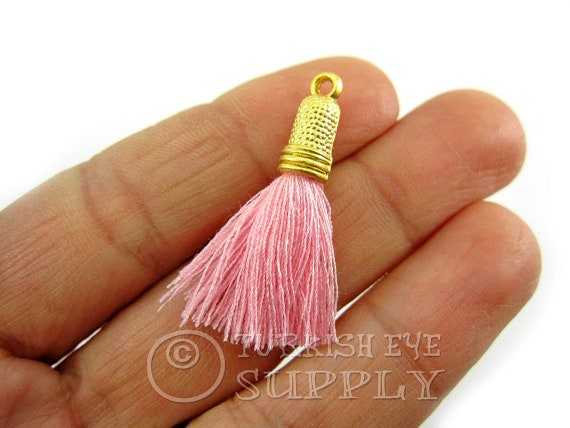 Pink Cotton Thread Tassels, Gold Tassel Jewelry, Mini Boho Tassels, Mini  Earring Tassels