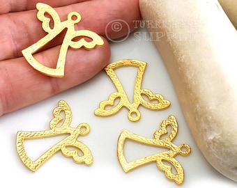Dijes de ángel dorados, colgante de ángel chapado en oro de 22 quilates, dije de ángel martillado, accesorios de joyería de ángel dorado, 3 piezas