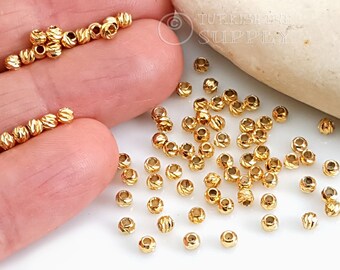 Gold Ball Spacer Beads, 3mm Laser Cut Gold Ball Beads, Textured Gold Bead Findings
