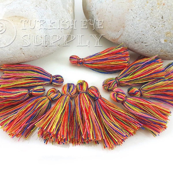 Multicolor Cotton Tassels, Tassel Earring, Tassel Bracelet, Tassel Findings, Tassel Necklace Jewelry, Mini Tassels, Bohemian Jewelry, 10pc