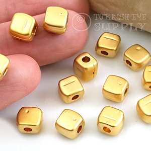 Mini Square Beads, Cube Beads, Gold Plated Beads, Cube Spacers, Gold Spacer Findings, Turkish Jewelry, 5Pc