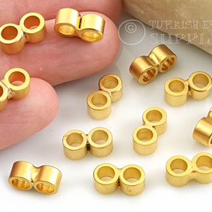 Perles tubes doubles, plusieurs rangs de perles tubes, plusieurs trous, perles plaquées or 22 carats, composants de bracelet 2 rangs, espaceur de bracelet, 4 pièces