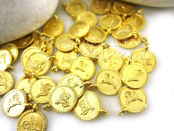 Mini Gold Coin Charms, 22k Gold Plated, Mini Ottoman Coins, Tiny