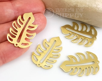 Raw Brass Leaf Charms, Brass Palm Leaf Charms, Raw Brass Earring Findings, 8 Pc