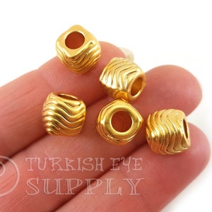 Gold Spacer Beads, Large Tube Beads, Striped Tube Beads, Large Spacer Beads, Large Hole Beads, Tribal Beads, Large Barrel Beads, 4 pc