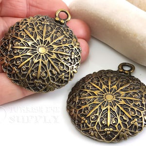 Tribal Medallion Pendant, Bronze Mandala Pendant, Bronze Plated Tribal Jewelry, Ethnic Jewelry, Bronze Domed Disc Pendant, Large Pendants
