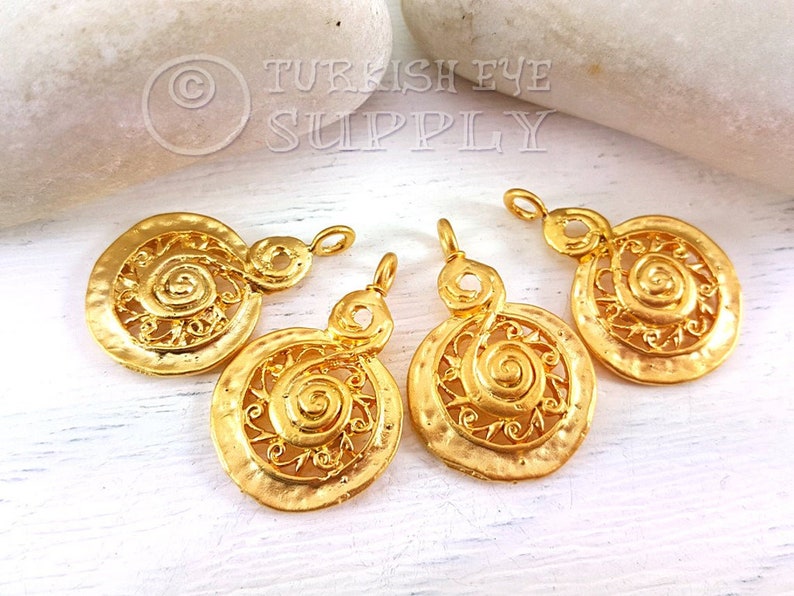 Spiral Charms Tribal Spiral Charms 4 pc Gold Charms Ethnic Charms Earring Findings Turkish Jewelry Tribal Charms Tribal Jewelry