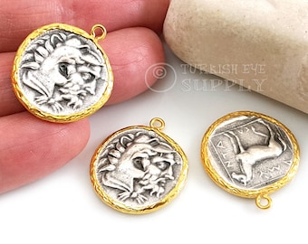Moneda griega antigua, dije de moneda de Poseidón, colgante de medallón griego de plata, 1 pieza