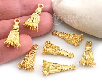 Gold Tassel Charms, Mini Tassel Charms, Gold Earring Charms, 4Pc