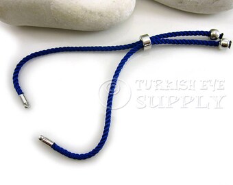 Cord Bracelet Blank, Blue Adjustable Bracelet Blank, Sliding Silver Clasp, Friendship Bracelet Blank, Cord Bracelet Connector, 3mm