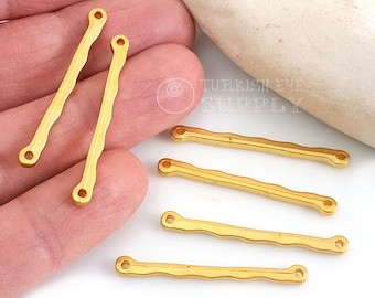 Gold Bar Connectors, 22k Gold Plated, Gold Stick Connectors, Gold Bar Findings, Wavy Stick Connectors, Jewelry Components, 5Pc