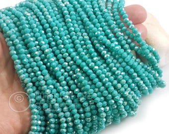 Cuentas de cristal AB azul turquesa de 4 mm, hebras de cuentas espaciadoras de cristal facetado Rondelle