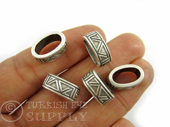 Large Tribal Beads, Silver Spacer Bead, Tube Bead, Leather Cord