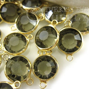 Gray Birthstone Charms, Gold Plated Birthstone Connector Charms, Crystal Birthstone, Birthstone Bracelet Charm, Necklace Charm, 5 pc